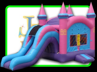 Girls Jumping Castle 3 in 1 jump and Slide Picture of the Girls pretty pink 3 in 1 Jump and Slide